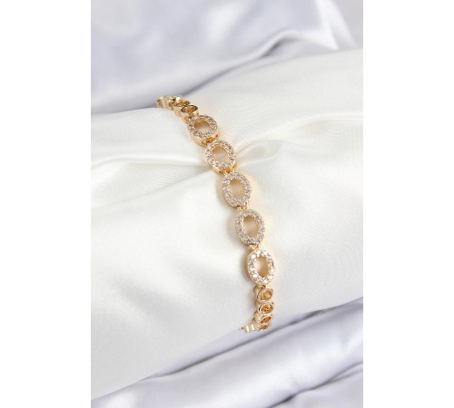 Pirinç Zirkon Taşlı Oval Model Gold Renk Kadın Bileklik - TJ-BB7543 Pirinç Zirkon Taşlı Oval Model Gold Renk Kadın Bileklik - TJ-BB7543