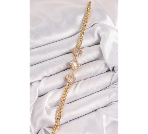 Pirinç Zirkon Taşlı Yonca Model Gold Renk Kadın Bileklik - TJ-BB7545 Pirinç Zirkon Taşlı Yonca Model Gold Renk Kadın Bileklik - TJ-BB7545