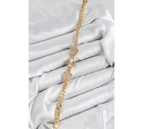 Pirinç Zirkon Taşlı Yonca Model Gold Renk Kadın Bileklik - TJ-BB7547 Pirinç Zirkon Taşlı Yonca Model Gold Renk Kadın Bileklik - TJ-BB7547