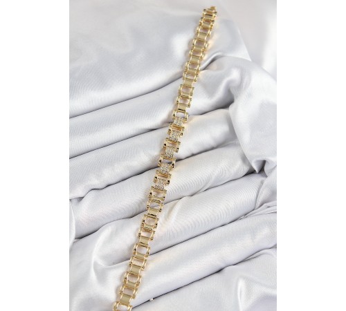 Pirinç Zirkon Taşlı Parçalı Model Gold Renk Kadın Bileklik - TJ-BB7551 Pirinç Zirkon Taşlı Parçalı Model Gold Renk Kadın Bileklik - TJ-BB7551