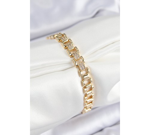 Pirinç Zirkon Taşlı Parçalı Model Gold Renk Kadın Bileklik - TJ-BB7551 Pirinç Zirkon Taşlı Parçalı Model Gold Renk Kadın Bileklik - TJ-BB7551