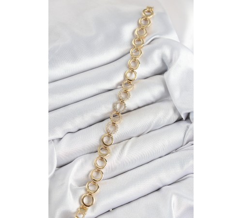 Pirinç Zirkon Taşlı Sıralı Halka Model Gold Renk Kadın Bileklik - TJ-BB7555 Pirinç Zirkon Taşlı Sıralı Halka Model Gold Renk Kadın Bileklik - TJ-BB7555