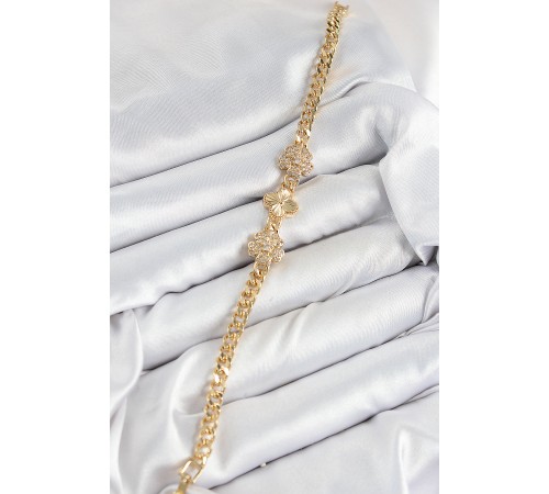 Pirinç Zirkon Taşlı Yonca Model Gold Renk Kadın Bileklik - TJ-BB7557 Pirinç Zirkon Taşlı Yonca Model Gold Renk Kadın Bileklik - TJ-BB7557