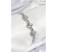 Pirinç Zirkon Taşlı Yonca Model Gümüş Renk Kadın Bileklik - TJ-BB7558