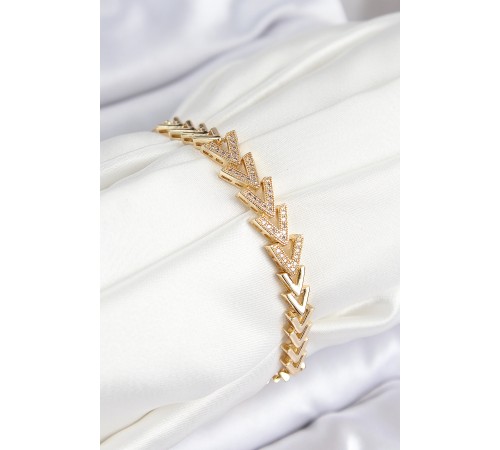 Pirinç Zirkon Taşlı Sıralı Ok Model Gold Renk Kadın Bileklik - TJ-BB7559 Pirinç Zirkon Taşlı Sıralı Ok Model Gold Renk Kadın Bileklik - TJ-BB7559