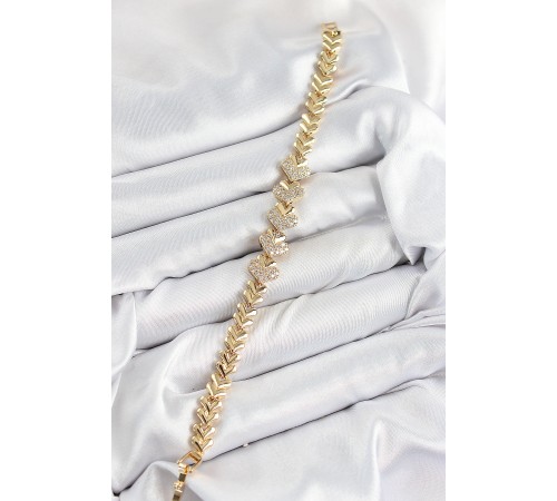 Pirinç Zirkon Taşlı Kalp Model Gold Renk Kadın Bileklik - TJ-BB7562 Pirinç Zirkon Taşlı Kalp Model Gold Renk Kadın Bileklik - TJ-BB7562