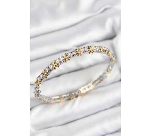 Pirinç Zirkon Taşlı XOXO Model Gümüş Ve Gold Renk Kadın Bileklik - TJ-BB7563 Pirinç Zirkon Taşlı XOXO Model Gümüş Ve Gold Renk Kadın Bileklik - TJ-BB7563