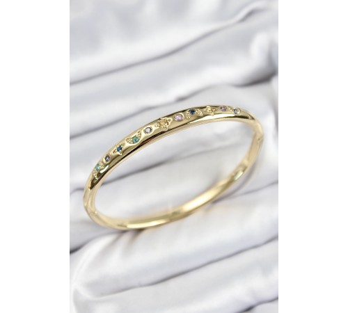 Pirinç Renkli Zirkon Taşlı Kutup Yıldızı Ve Hilal Model Gold Renk Kadın Kelepçe - TJ-BB7576 Pirinç Renkli Zirkon Taşlı Kutup Yıldızı Ve Hilal Model Gold Renk Kadın Kelepçe - TJ-BB7576