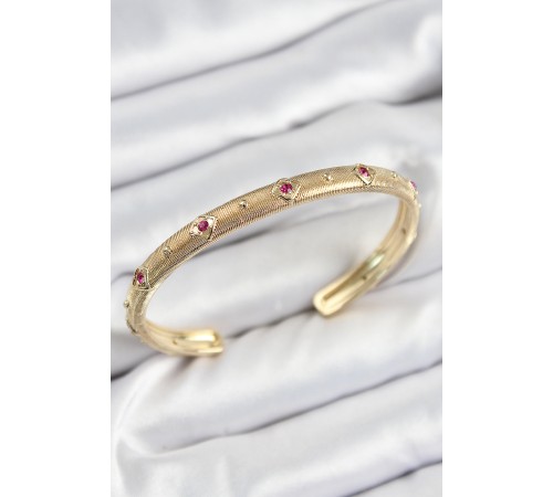 Pirinç Renkli Zirkon Taşlı Vintage Model Gold Renk Kadın Kelepçe - TJ-BB7579 Pirinç Renkli Zirkon Taşlı Vintage Model Gold Renk Kadın Kelepçe - TJ-BB7579