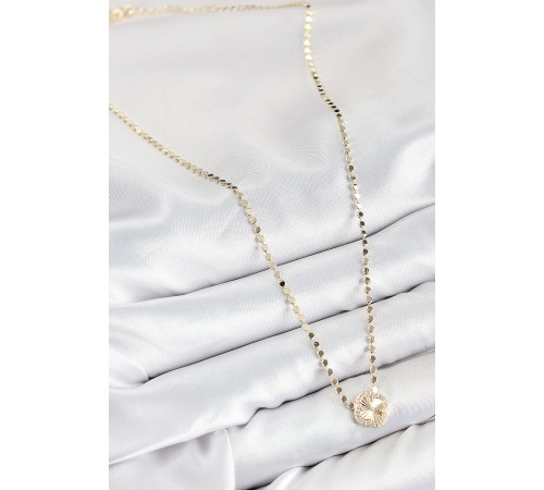 Pirinç Zirkon Taşlı Yonca Model Ezme Zincir Gold Renk Kadın Kolye - TJ-BKO10392 Pirinç Zirkon Taşlı Yonca Model Ezme Zincir Gold Renk Kadın Kolye - TJ-BKO10392