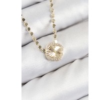 Pirinç Zirkon Taşlı Yonca Model Ezme Zincir Gold Renk Kadın Kolye - TJ-BKO10392