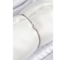 Pirinç Zirkon Taşlı Damla Model Ezme Zincir Gümüş Renk Kadın Bileklik - TJ-BB7590