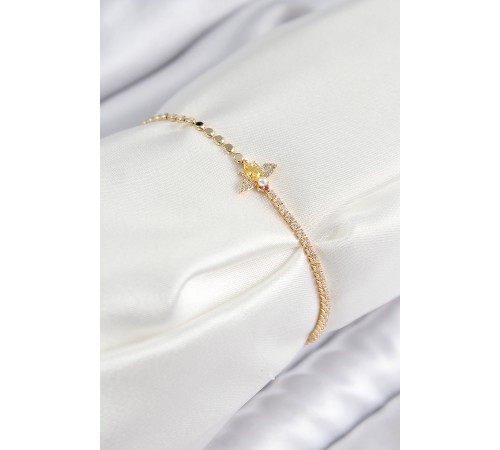 Pirinç Zirkon Taşlı Arı Model Ezme Zincir Gold Renk Kadın Bileklik - TJ-BB7595 Pirinç Zirkon Taşlı Arı Model Ezme Zincir Gold Renk Kadın Bileklik - TJ-BB7595