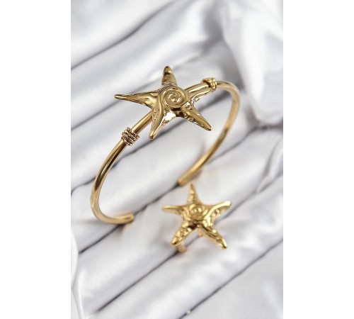 Pirinç Deniz Yıldızı Model Gold Renk Bileklik Yüzük Set - TJ-BB7600 Pirinç Deniz Yıldızı Model Gold Renk Bileklik Yüzük Set - TJ-BB7600
