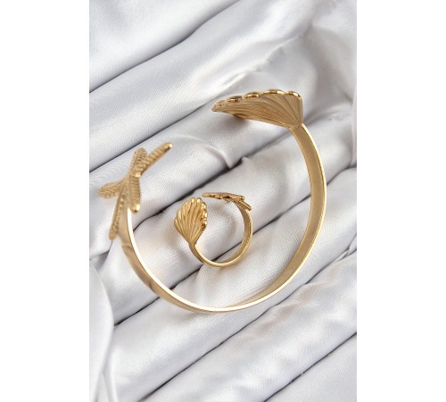 Pirinç İstiridye Ve Deniz Yıldızı Model Gold Renk Bileklik Yüzük Set - TJ-BB7601 Pirinç İstiridye Ve Deniz Yıldızı Model Gold Renk Bileklik Yüzük Set - TJ-BB7601