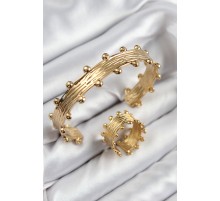 Pirinç Topcuk Model Gold Renk Bileklik Yüzük Set - TJ-BB7602