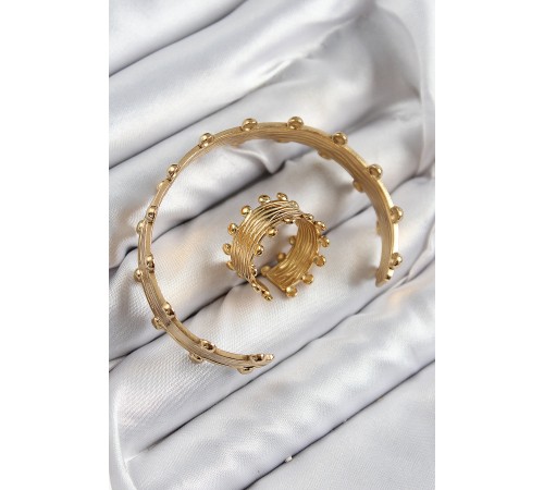 Pirinç Topcuk Model Gold Renk Bileklik Yüzük Set - TJ-BB7602 Pirinç Topcuk Model Gold Renk Bileklik Yüzük Set - TJ-BB7602