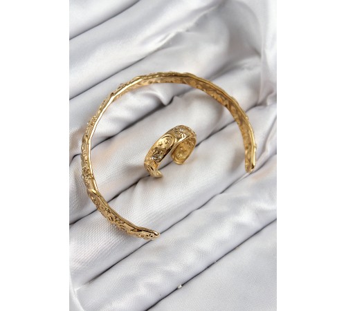 Pirinç Zirkon Taşlı Vintage Model Gold Renk Bileklik Yüzük Set - TJ-BB7603 Pirinç Zirkon Taşlı Vintage Model Gold Renk Bileklik Yüzük Set - TJ-BB7603