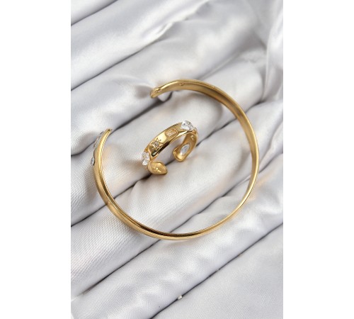 Pirinç Zirkon Taşlı Ayrık Model Gold Renk Bileklik Yüzük Set - TJ-BB7605 Pirinç Zirkon Taşlı Ayrık Model Gold Renk Bileklik Yüzük Set - TJ-BB7605