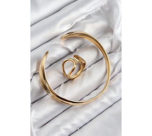 Pirinç Ayrık Model Gold Renk Bileklik Yüzük Set - TJ-BB7607 Pirinç Ayrık Model Gold Renk Bileklik Yüzük Set - TJ-BB7607