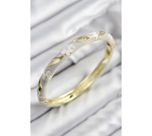 Mineli Pirinç Çiçek Motifli Gold Renk Kadın Kelepçe - TJ-BB7609 Mineli Pirinç Çiçek Motifli Gold Renk Kadın Kelepçe - TJ-BB7609