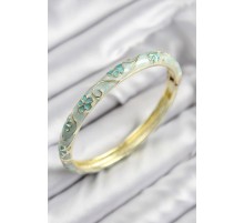 Mineli Pirinç Çiçek Motifli Gold Renk Kadın Kelepçe - TJ-BB7612