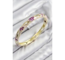 Mineli Pirinç Çiçek Motifli Gold Renk Kadın Kelepçe - TJ-BB7613