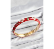 Mineli Pirinç Kırmızı Çiçek Motifli Gold Kadın Kelepçe - TJ-BB7619
