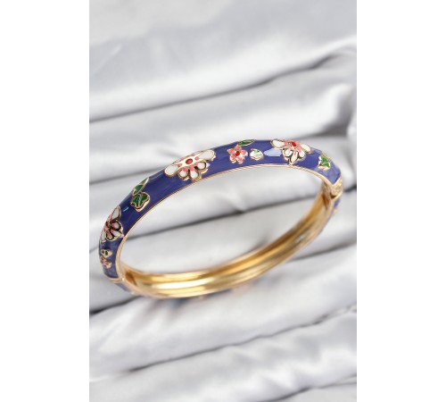 Mineli Pirinç Mor Çiçek Motifli Gold Kadın Kelepçe - TJ-BB7620 Mineli Pirinç Mor Çiçek Motifli Gold Kadın Kelepçe - TJ-BB7620