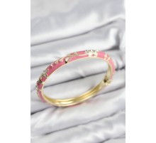 Mineli Pirinç Zirkon Taşlı Pembe Çiçek Motifli Gold Kadın Kelepçe - TJ-BB7626