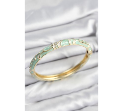 Mineli Pirinç Zirkon Taşlı Su Yeşili Çiçek Motifli Gold Kadın Kelepçe - TJ-BB7627 Mineli Pirinç Zirkon Taşlı Su Yeşili Çiçek Motifli Gold Kadın Kelepçe - TJ-BB7627