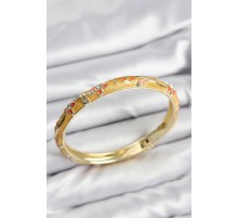 Mineli Pirinç Zirkon Taşlı Hardal Çiçek Motifli Gold Kadın Kelepçe - TJ-BB7628