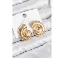 Pirinç İnci Detaylı Girdap Model Gold Renk Kadın Küpe - TJ-BKP11032