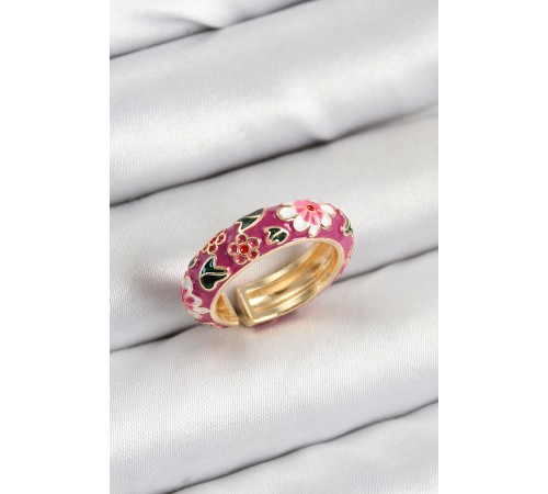 Pirinç Fuşya Mineli Çiçek Motifli Gold Renk Ayarlanabilir Kadın Yüzük - TJ-BYK3807 Pirinç Fuşya Mineli Çiçek Motifli Gold Renk Ayarlanabilir Kadın Yüzük - TJ-BYK3807