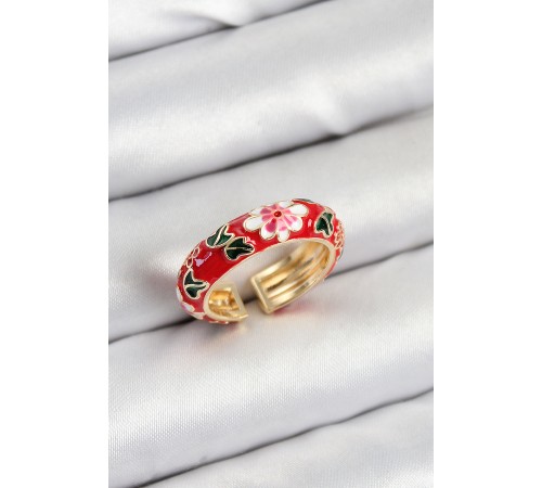 Pirinç Kırmızı Mineli Çiçek Motifli Gold Renk Ayarlanabilir Kadın Yüzük - TJ-BYK3809 Pirinç Kırmızı Mineli Çiçek Motifli Gold Renk Ayarlanabilir Kadın Yüzük - TJ-BYK3809