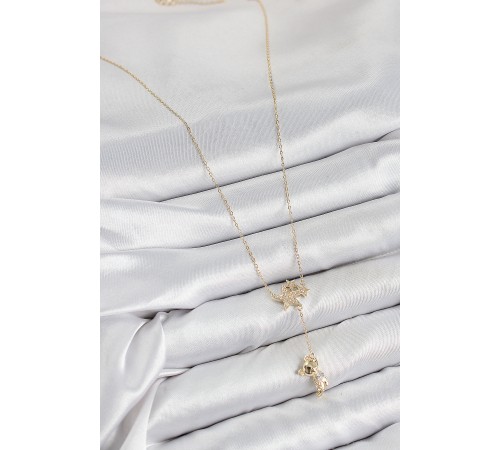 Pirinç Zirkon Taşlı Sallantılı Ayıcıklı Yıldız Model Gold Renk Kadın Kolye - TJ-BKO10418 Pirinç Zirkon Taşlı Sallantılı Ayıcıklı Yıldız Model Gold Renk Kadın Kolye - TJ-BKO10418