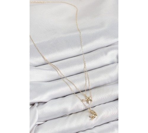 Pirinç Zirkon Taşlı Yıldız Ve Ay Model Gold Renk Kadın Kolye - TJ-BKO10422 Pirinç Zirkon Taşlı Yıldız Ve Ay Model Gold Renk Kadın Kolye - TJ-BKO10422