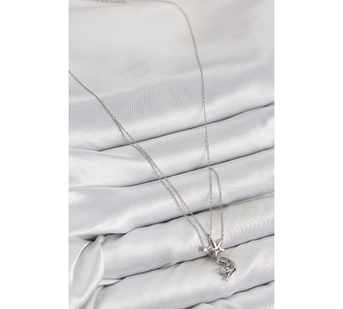 Pirinç Zirkon Taşlı Yıldız Ve Ay Model Gümüş Renk Kadın Kolye - TJ-BKO10423 Pirinç Zirkon Taşlı Yıldız Ve Ay Model Gümüş Renk Kadın Kolye - TJ-BKO10423