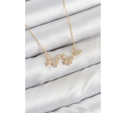 Pirinç Zirkon Taşlı Kelebek Model Gold Renk Kadın Kolye - TJ-BKO10424 Pirinç Zirkon Taşlı Kelebek Model Gold Renk Kadın Kolye - TJ-BKO10424