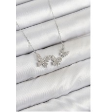 Pirinç Zirkon Taşlı Kelebek Model Gümüş Renk Kadın Kolye - TJ-BKO10425