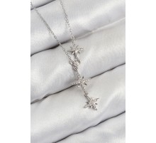 Pirinç Zirkon Taşlı Kutup Yıldızı Model Gümüş Renk Kadın Kolye - TJ-BKO10427