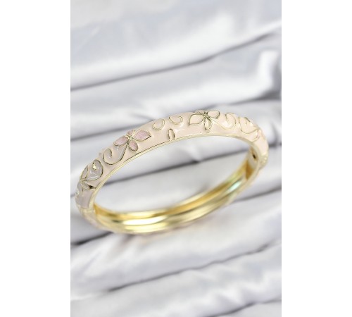 Mineli Pirinç Krem Çiçek Motifli Gold Kadın Kelepçe - TJ-BB7633 Mineli Pirinç Krem Çiçek Motifli Gold Kadın Kelepçe - TJ-BB7633