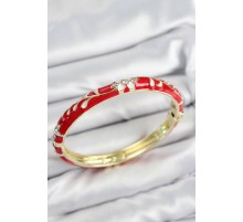 Mineli Pirinç Zirkon Taşlı Kırmızı Çiçek Motifli Gold Kadın Kelepçe - TJ-BB7640