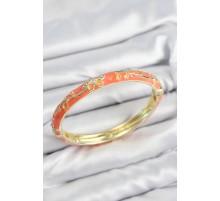 Mineli Pirinç Zirkon Taşlı Turuncu Çiçek Motifli Gold Kadın Kelepçe - TJ-BB7642