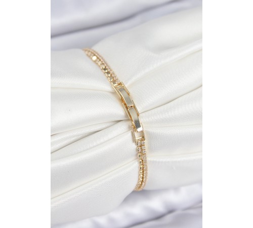 Pirinç Zirkon Taşlı Ezme Zincirli Sıralı Model Gold Renk Kadın Bilekilk - TJ-BB7655 Pirinç Zirkon Taşlı Ezme Zincirli Sıralı Model Gold Renk Kadın Bilekilk - TJ-BB7655