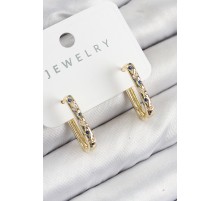 Pirinç Zirkon Taşlı Çiçek Desenli Model Gold Renk Kadın Küpe - TJ-BKP11062