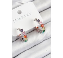 Pirinç Zirkon Taşlı Kalp Model Gümüş Renk Kadın Küpe - TJ-BKP11080