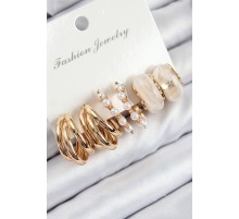 Pirinç İncili Halka Model Gold Renk Kadın Set Küpe - TJ-BKP11087