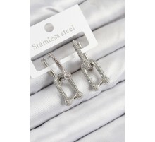 Pirinç Zirkon Taşlı Tifany Model Gümüş Renk Kadın Küpe - TJ-BKP11096