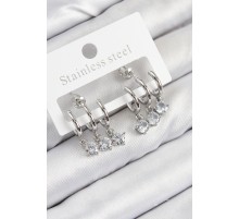 Pirinç Sallantılı Zirkon Taşlı Model Gümüş Renk Kadın Küpe - TJ-BKP11098